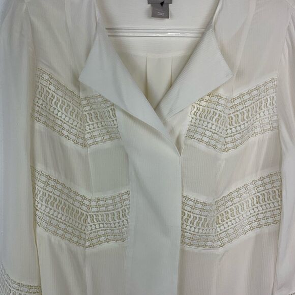 Chico’s Ivory Cream Crochet Long Sleeve Shirt Small New - Picture 2 of 6